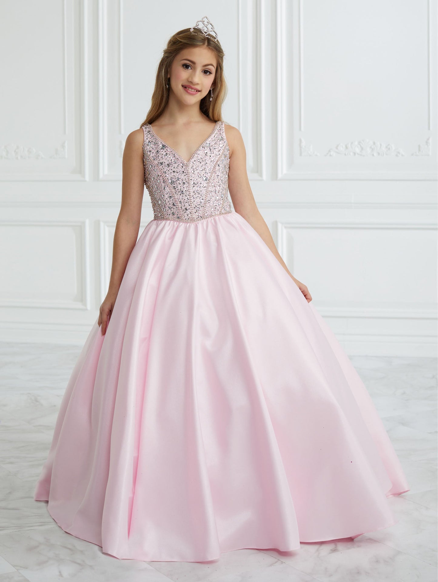 Hand-Beaded and Satin A-Line Gown