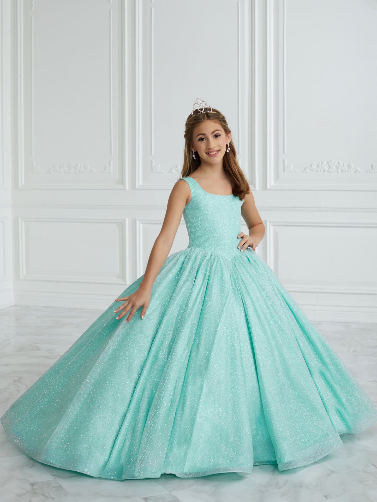Glitter Tulle A-Line Gown with Lace-Up Back