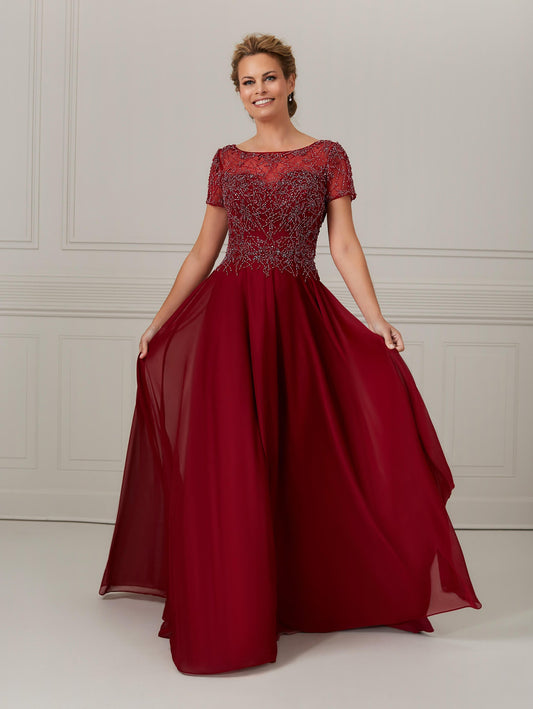 Short Sleeve Hand-Beaded Mesh Illusion Dress