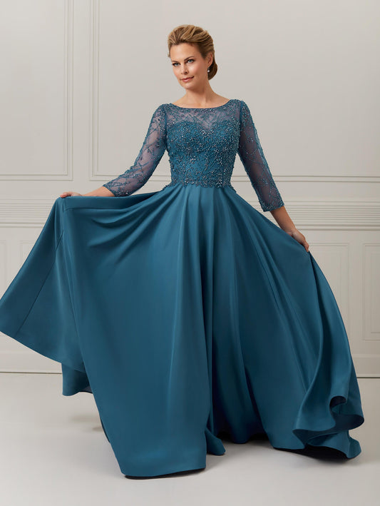 Hand-Beaded Satin Crepe Gown with Side Pockets