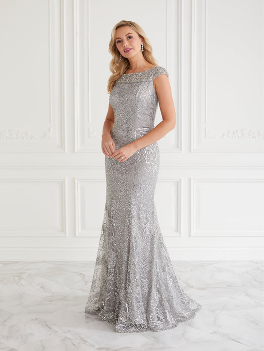 Sequined Off-The-Shoulder Gown