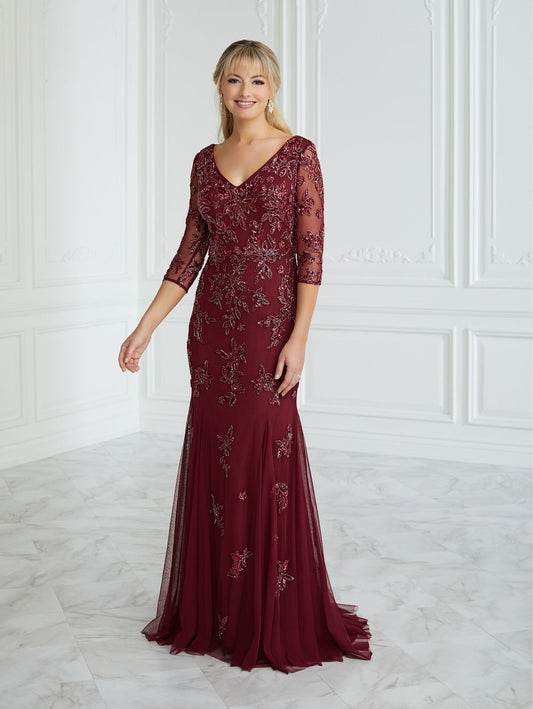 Hand-Beaded Jersey A-Line Gown