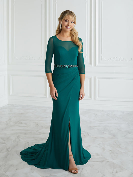 Hand-Beaded Illusion Sheath Gown