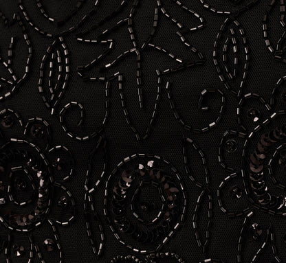 Short Sleeve Blouson Beaded Gown In Black