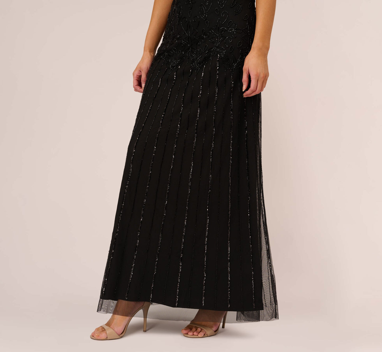 Short Sleeve Blouson Beaded Gown In Black
