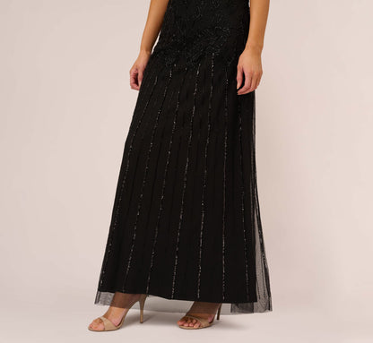 Short Sleeve Blouson Beaded Gown In Black