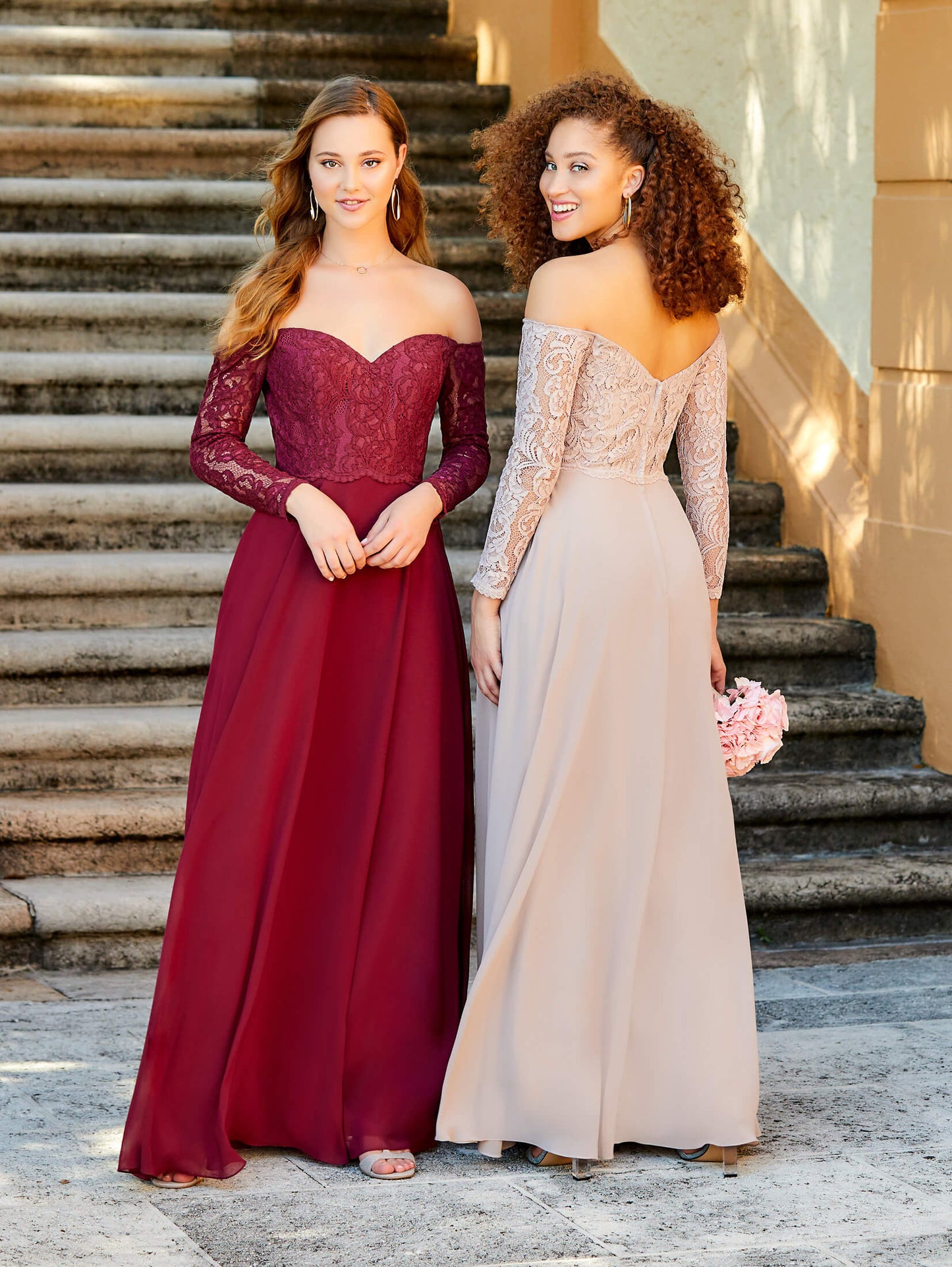 Long Sleeve Lace and Chiffon A-Line Gown with Pockets