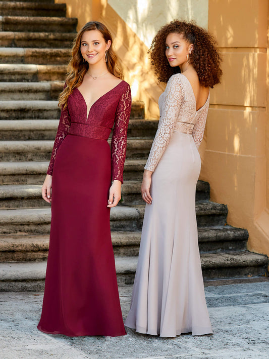 Long Sleeve Lace and Chiffon Sheath Dress