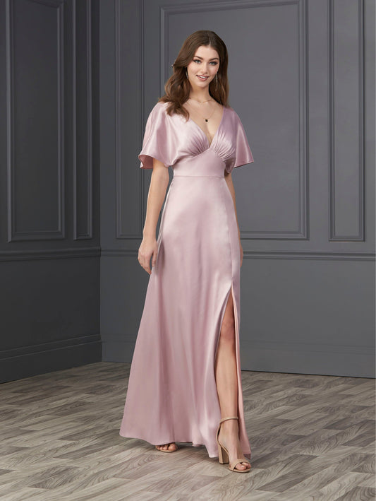 Satin and Tulle Plunging Neckline A-Line Gown