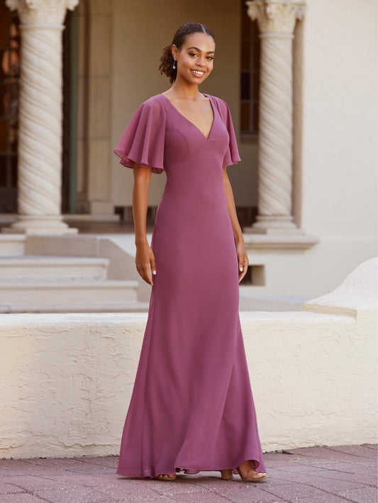 Fit-and-Flare Gown with Flutter Sleeves