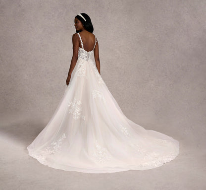 Hand Beaded 3D Floral Lace And Tulle A-Line Gown In Ivory Almond Nude