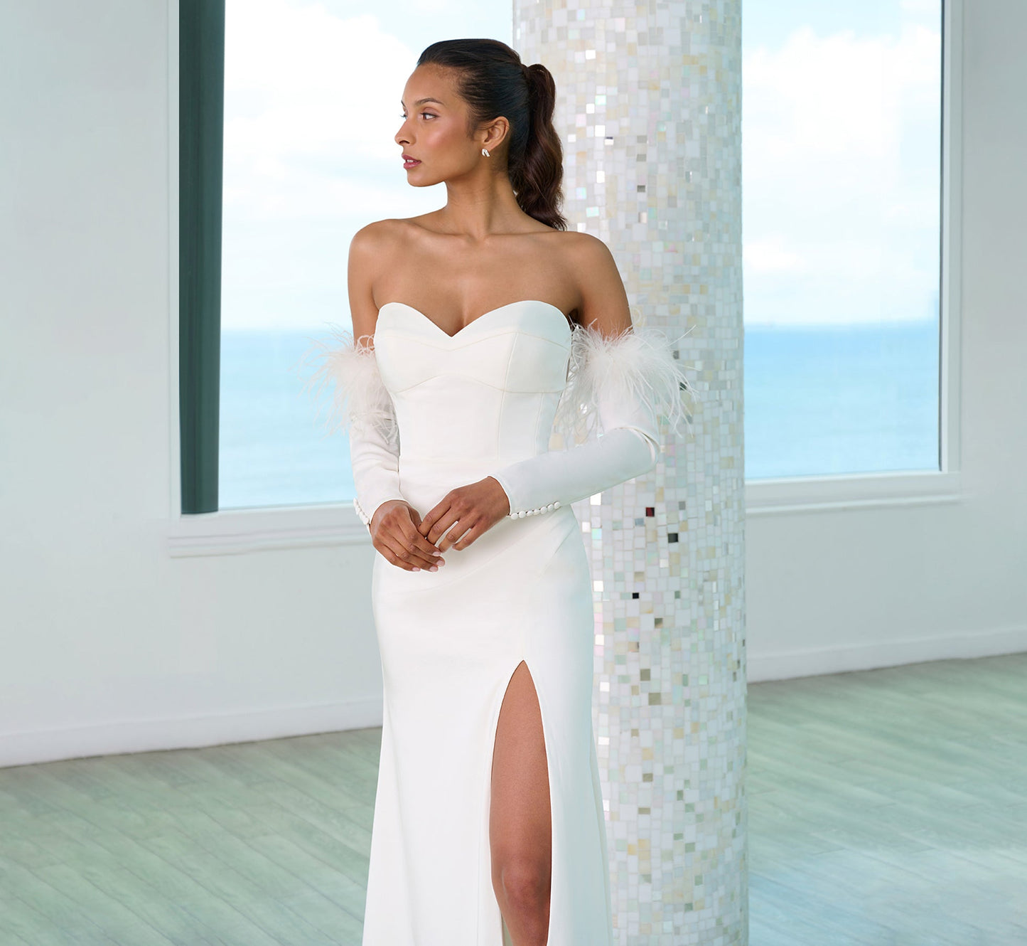 Modern Strapless Stretch Matte Charmuese Gown In Ivory