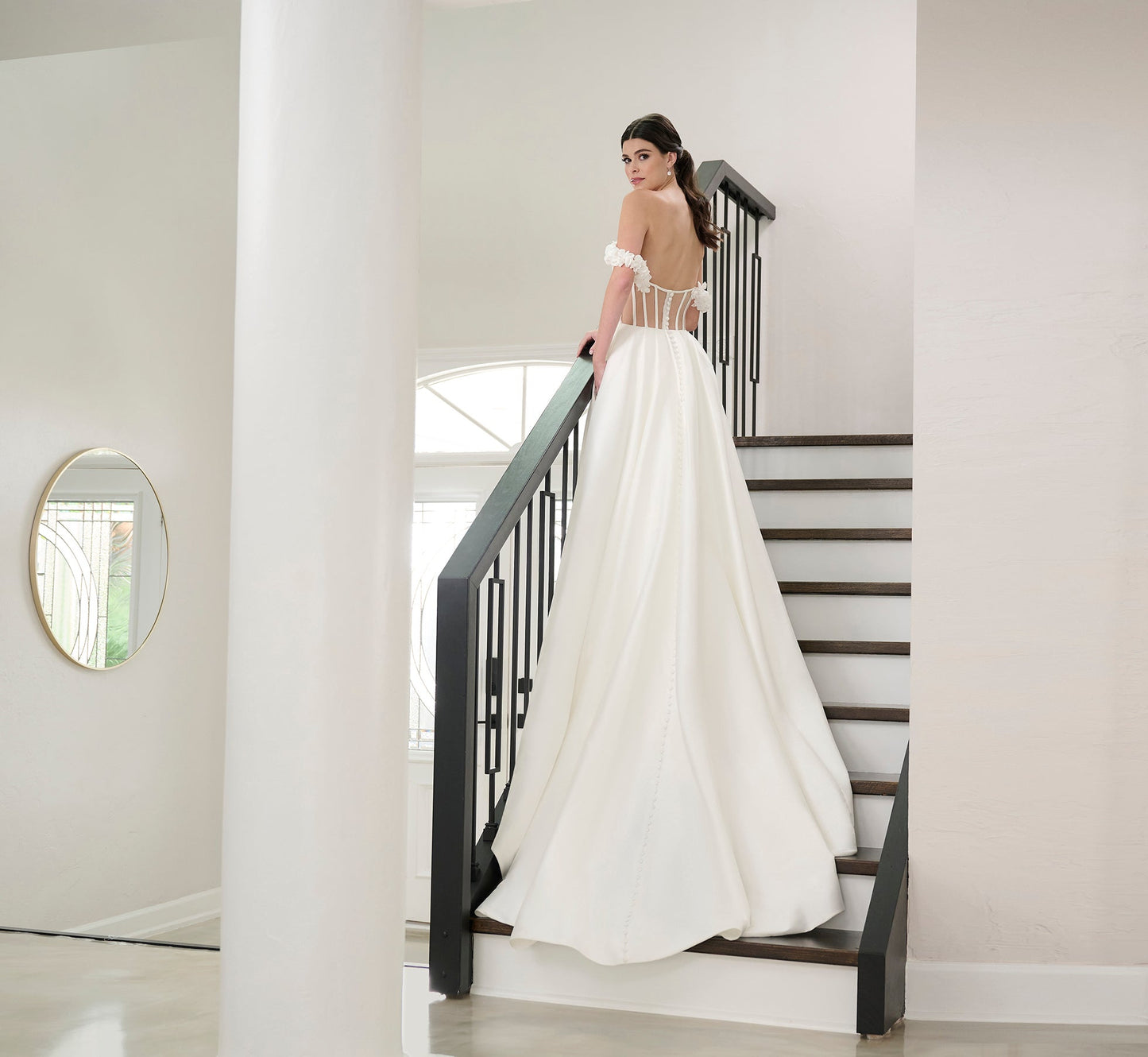 Stretch Mikado Gown In Ivory Nude