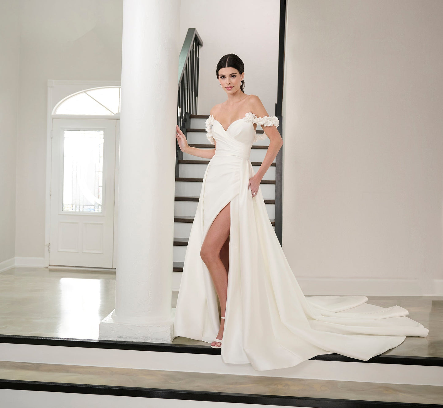 Stretch Mikado Gown In Ivory Nude