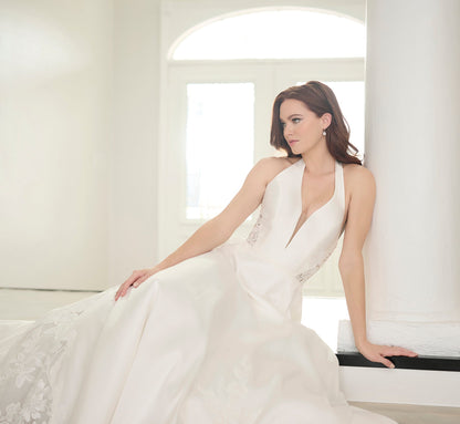 Mikado And Lace A-Line Gown In Ivory Nude