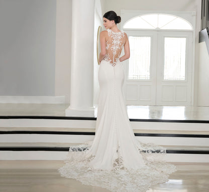 Lace And Stretch Crepe Gown In Ivory Nude