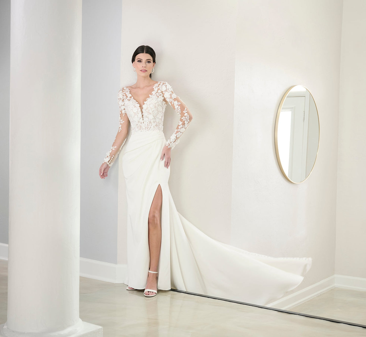 Stretch Matte Charmeuse Gown In Ivory Nude