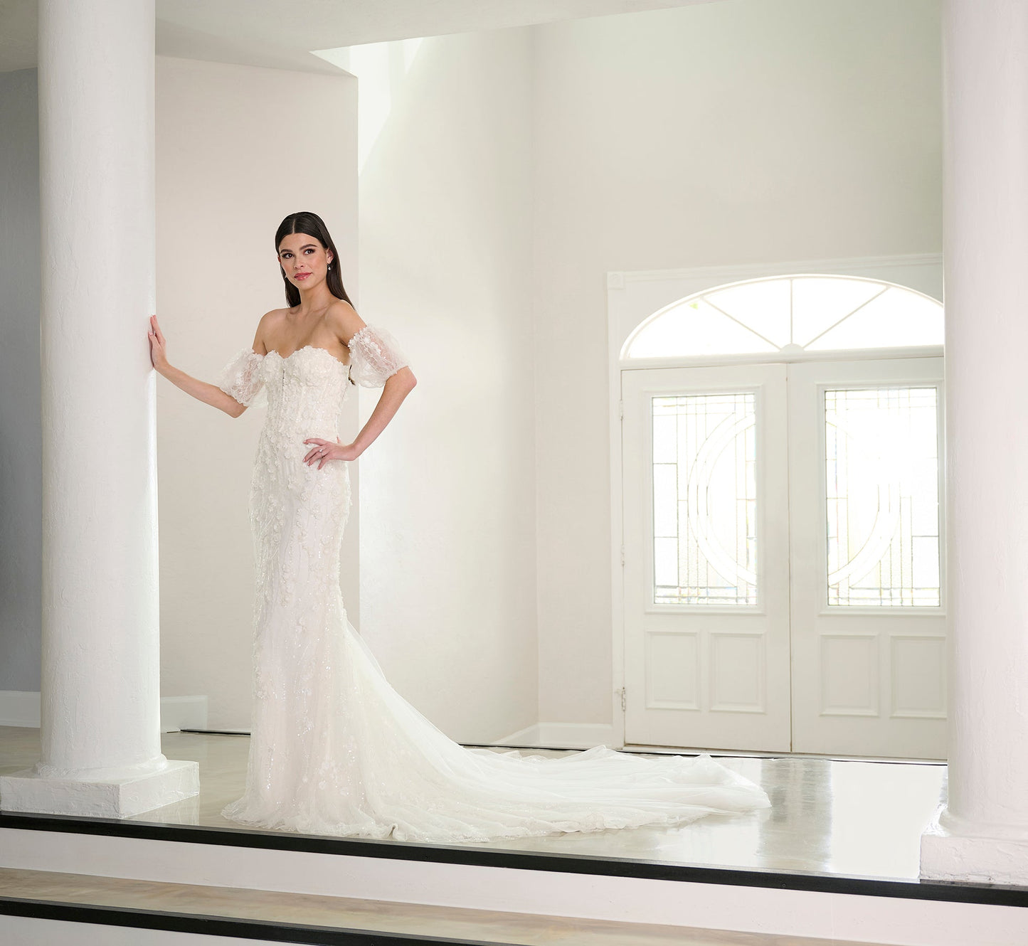 Beaded And Lace Gown In Ivory Nude