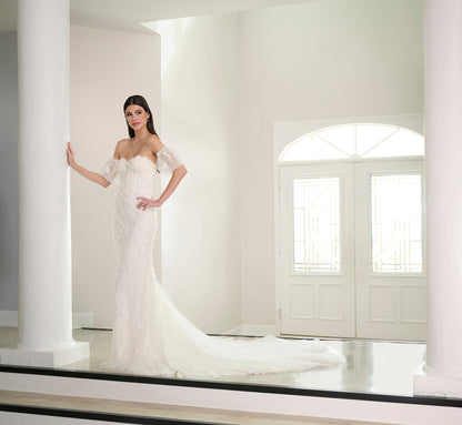 Beaded And Lace Gown In Ivory Nude