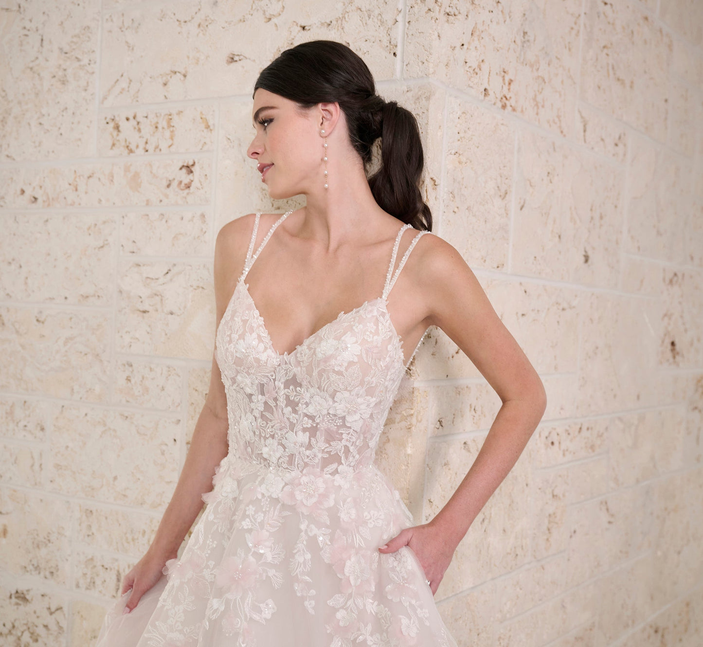 Tulle And Lace A-Line Gown In Ivory Blush