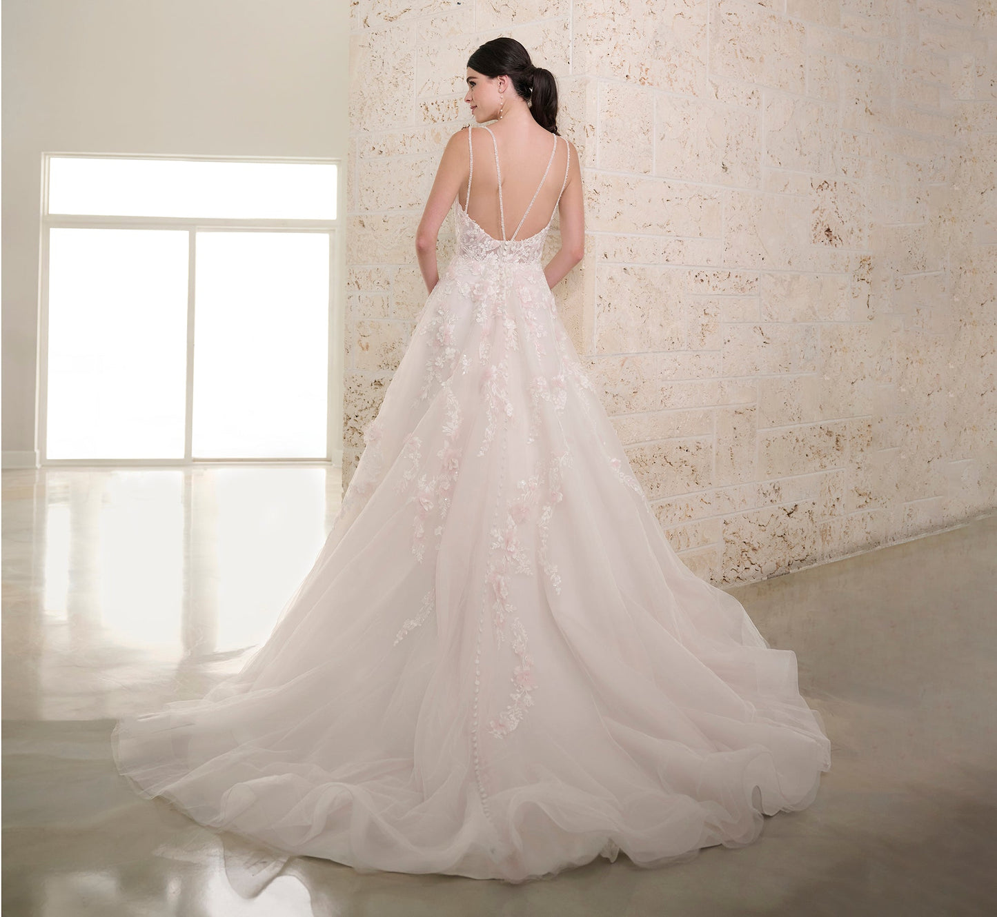 Tulle And Lace A-Line Gown In Ivory Blush