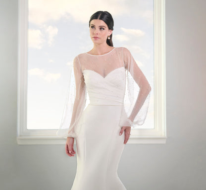 Stretch Mikado Gown With Studded Pearl Jacket In Ivory