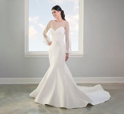 Stretch Mikado Gown With Studded Pearl Jacket In Ivory