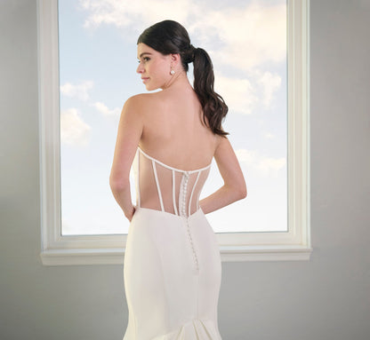 Stretch Mikado Gown With Studded Pearl Jacket In Ivory