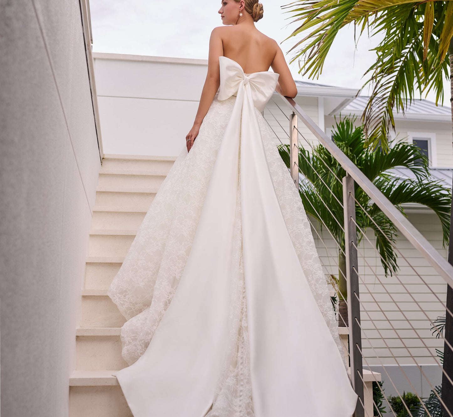 All Over Corded Lace A-Line Gown in Ivory