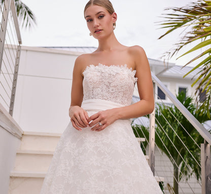 All Over Corded Lace A-Line Gown in Ivory