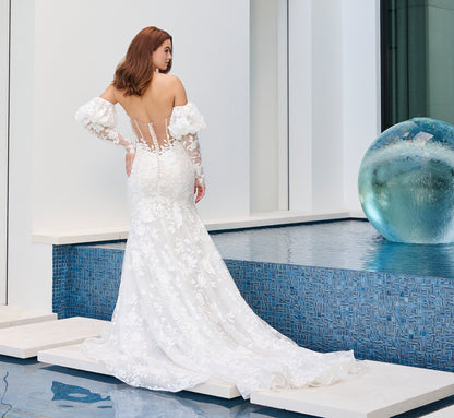 Floral Matte Lace Mermaid Gown in Ivory Almond Nude