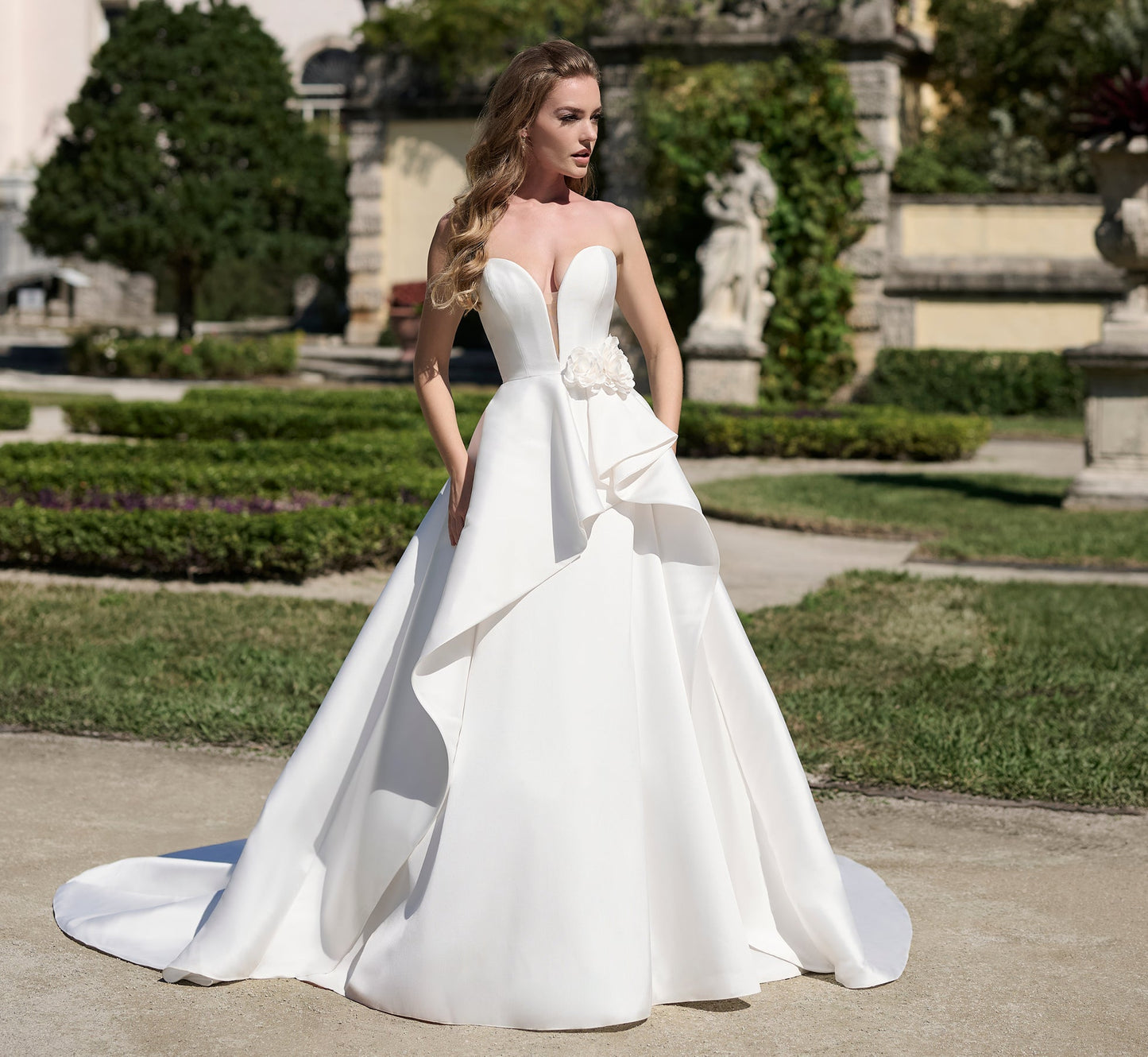 Satin cascade ballgown in Ivory