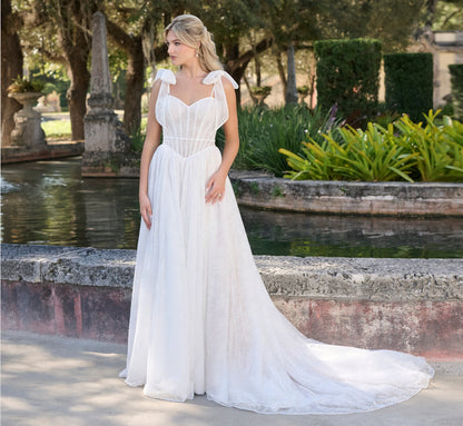 Chantilly lace a-line gown in Ivory French Lilac