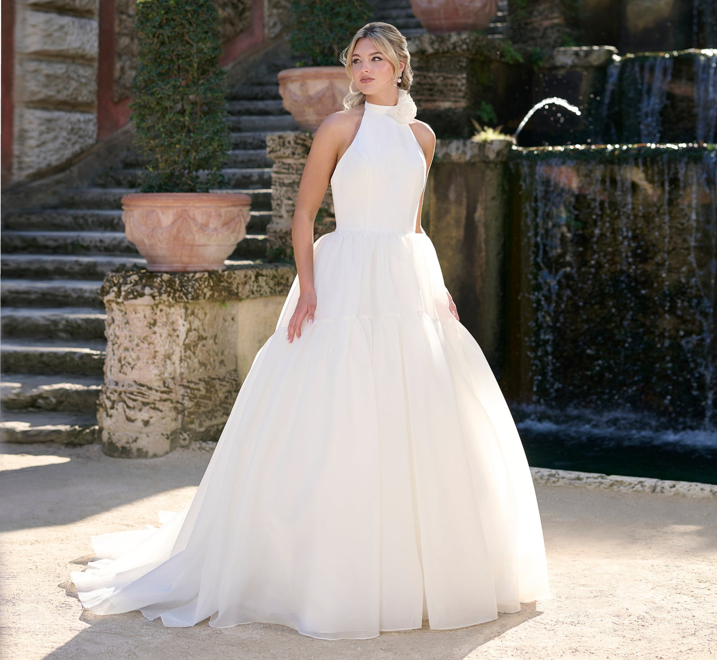 Tiered Gazar ballgown in Ivory