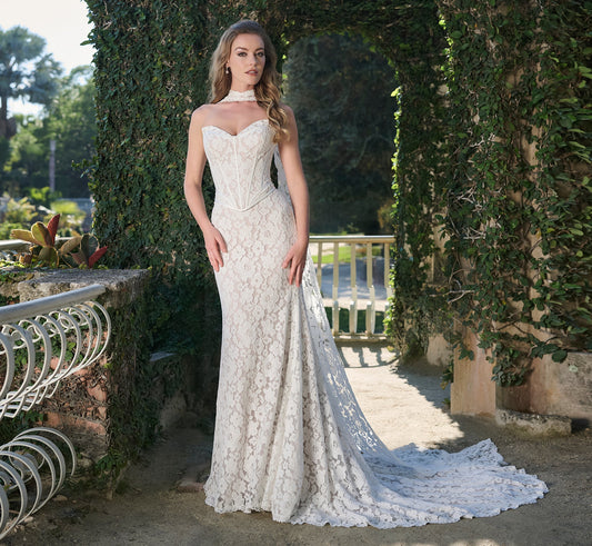 All over lace 2 piece gown in Ivory French Lilac