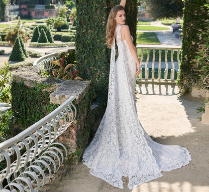 All over lace 2 piece gown in Ivory French Lilac