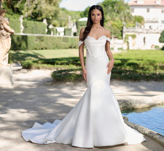 Stretch Mikado Mermaid gown in Ivory