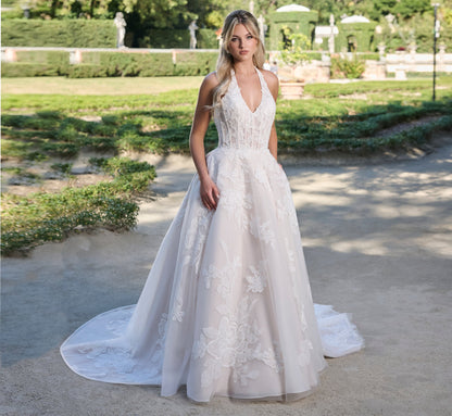 Placed Lace Ballgown in Ivory French Lilac