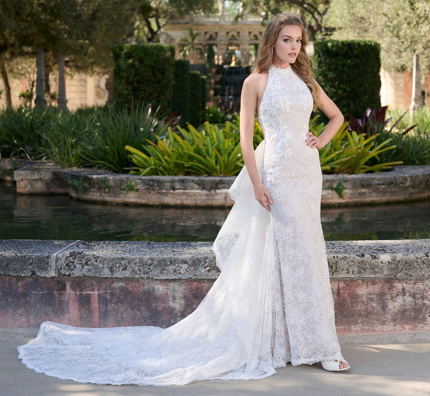 All Over Lace Slim gown in Ivory French Lilac