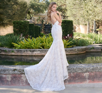 All Over Lace Slim gown in Ivory French Lilac