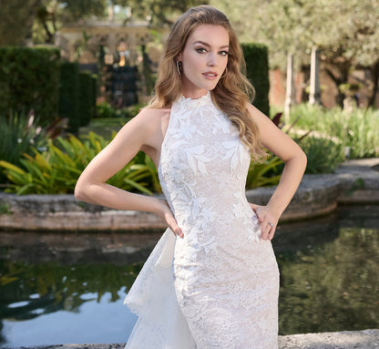 All Over Lace Slim gown in Ivory French Lilac