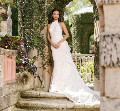 All Over Lace Slim gown in Ivory French Lilac