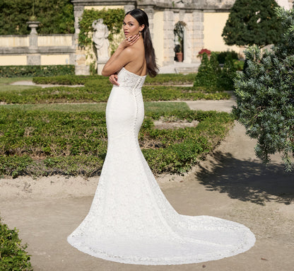 All Over Lace Slim Gown with Mikado shrug in Ivory