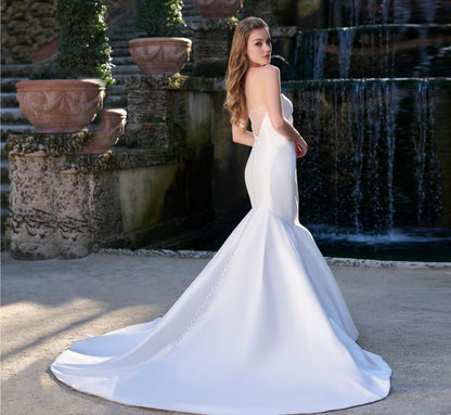 Stretch Mikado Mermaid gown with draped bow in Ivory