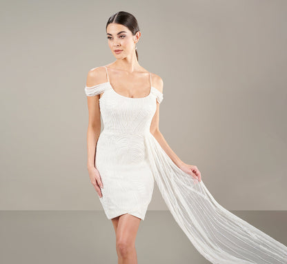 All Over Beaded Short Sheath In Ivory