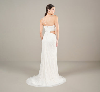 One Shoulder All Over Beaded Gown In Ivory