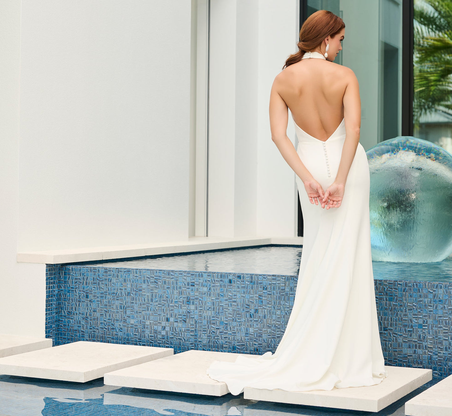 Stretch Crepe Slim Gown in Ivory