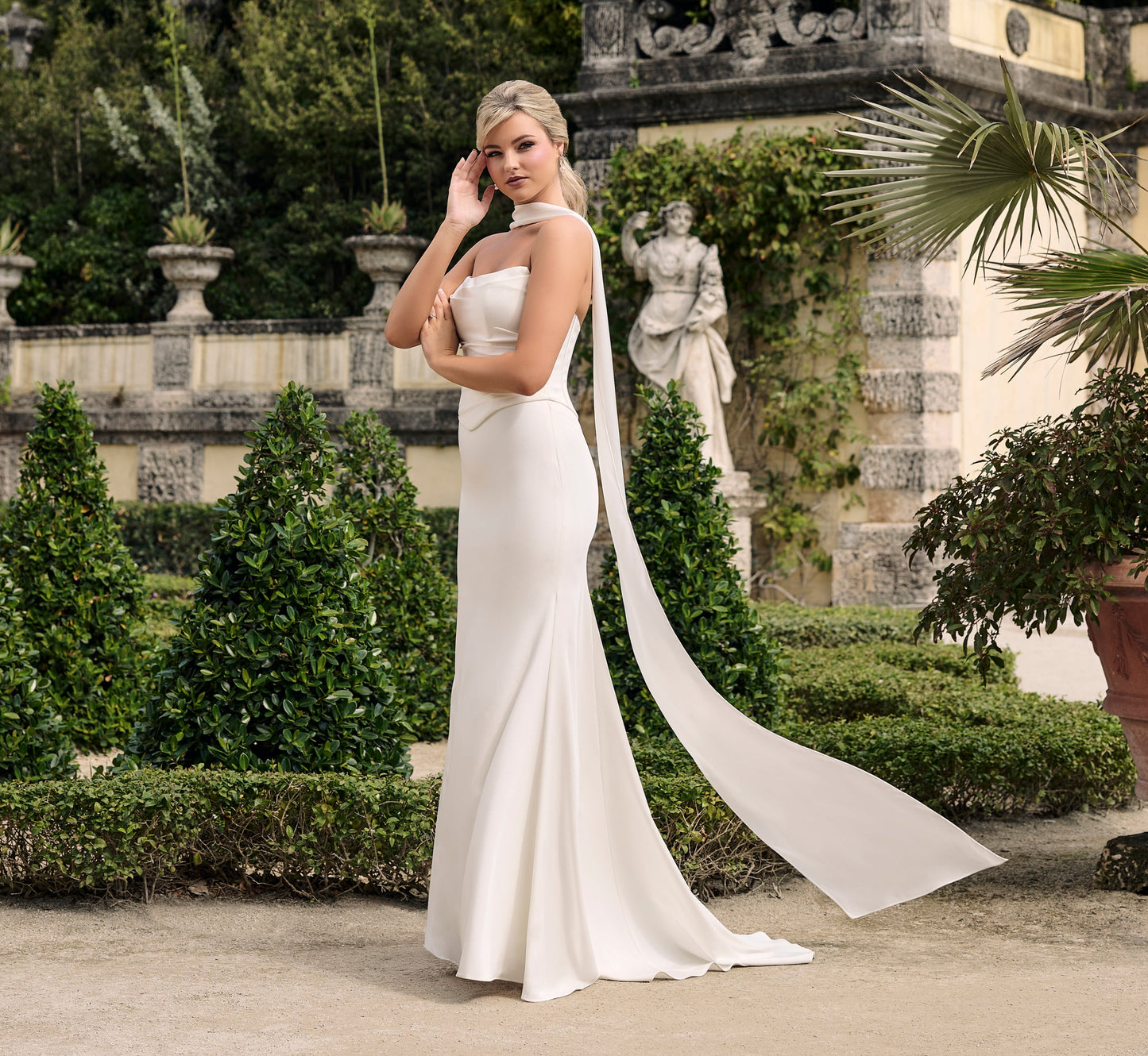 Stretch Matte Charmeuse 2 piece gown in Ivory