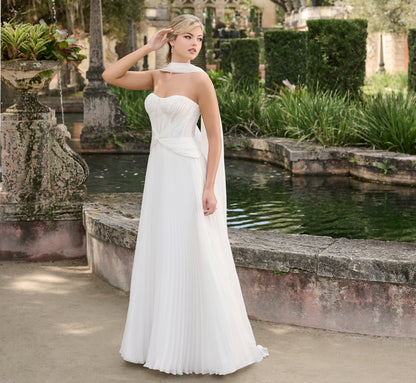 Pleated Chiffon a-line gown in Ivory