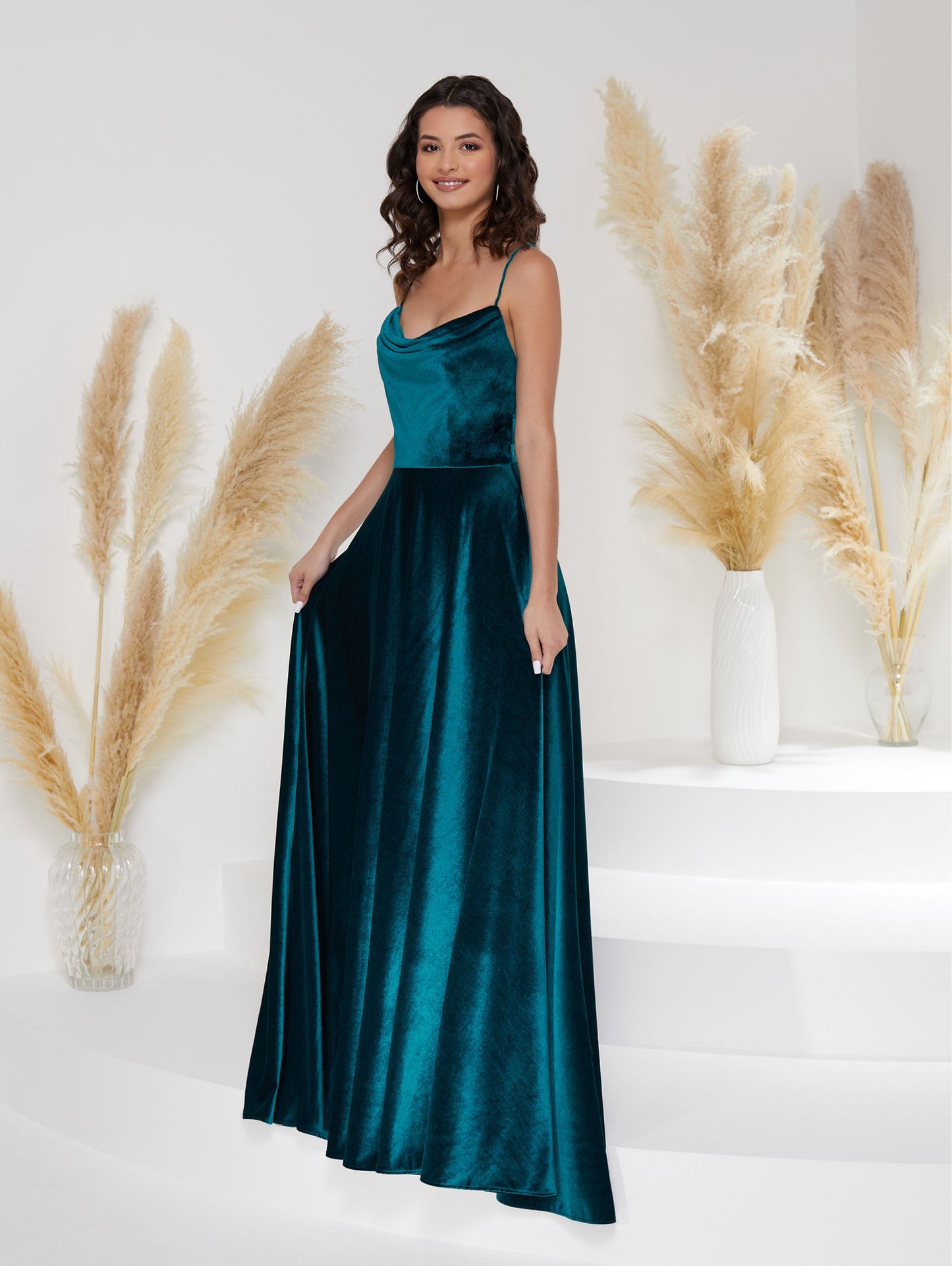 Cowl Neckline A-Line Gown with Lace-Up Back